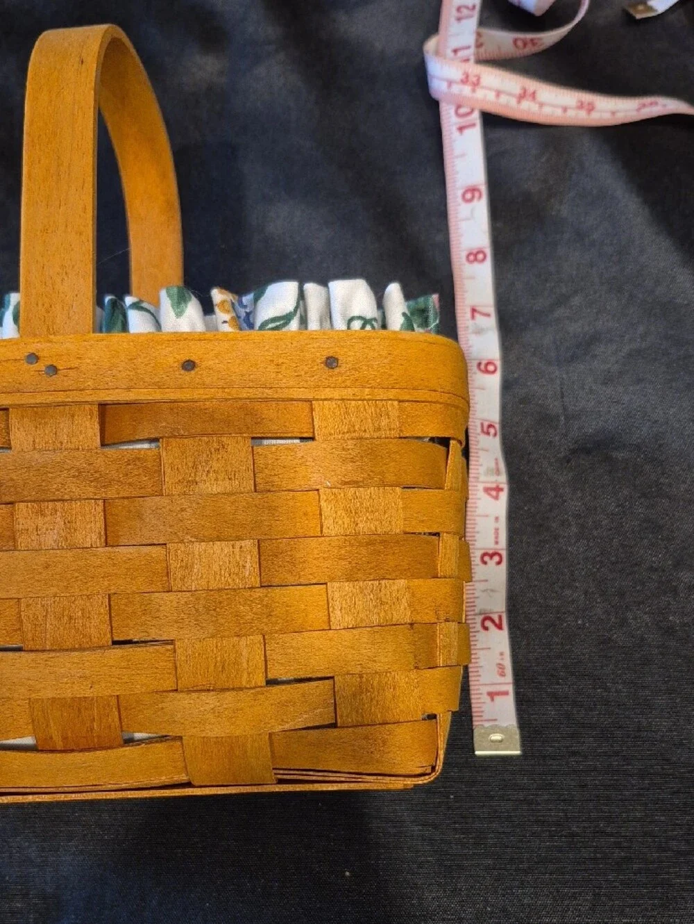 Longaberger Rectangular Handwoven Brown Wood Basket With Fabric Liner